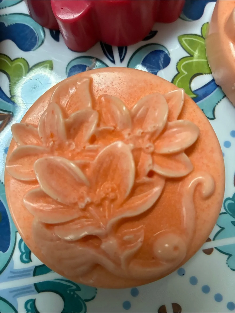 Handcrafted Flower Soap Set in Pink and Orange All natural Shea Butter 9 pcs